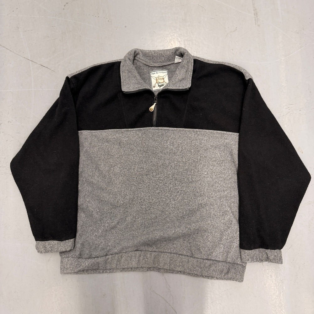 Vintage 90s Bugle Boy Company‎ Fleece Pullover Black Grey Quarter Zip XL